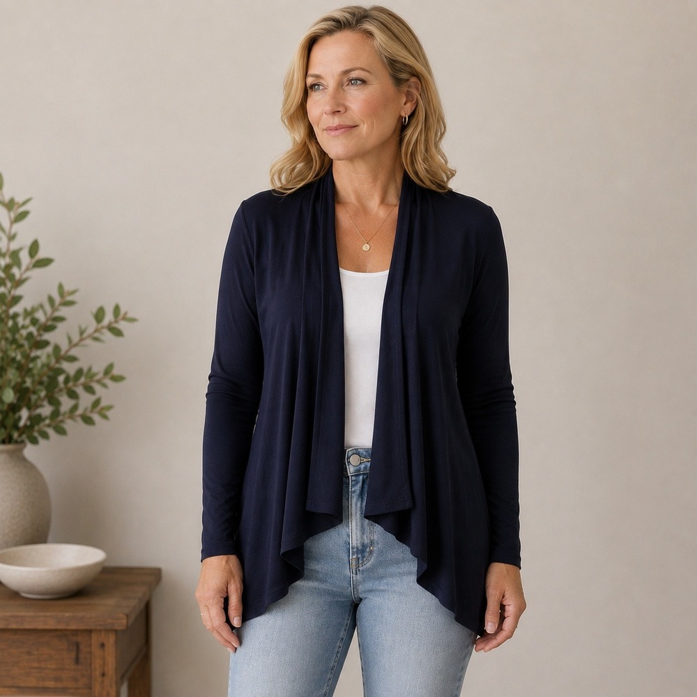 Ralph Lauren Navy Blue Draped Open Front Cardigan Sweater Womens Medium